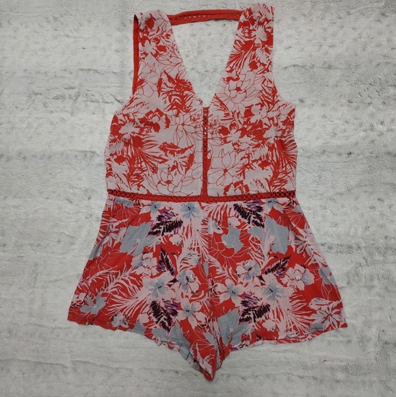 Free People Voile Santiago Floral Romper/Jumper Women's Small Bohochic Deep V - Picture 6 of 8